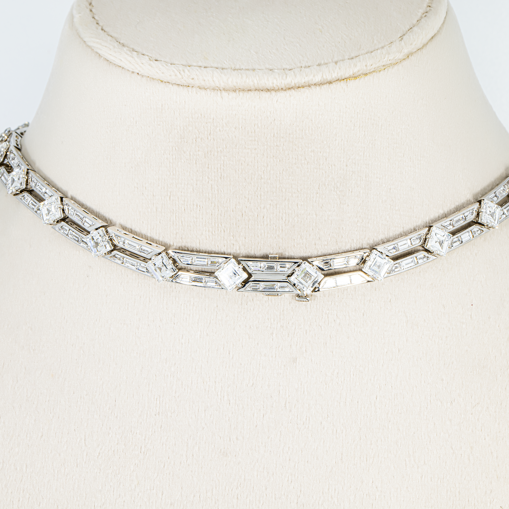 White Gold Asscher & Emerald Diamond Drop Necklace