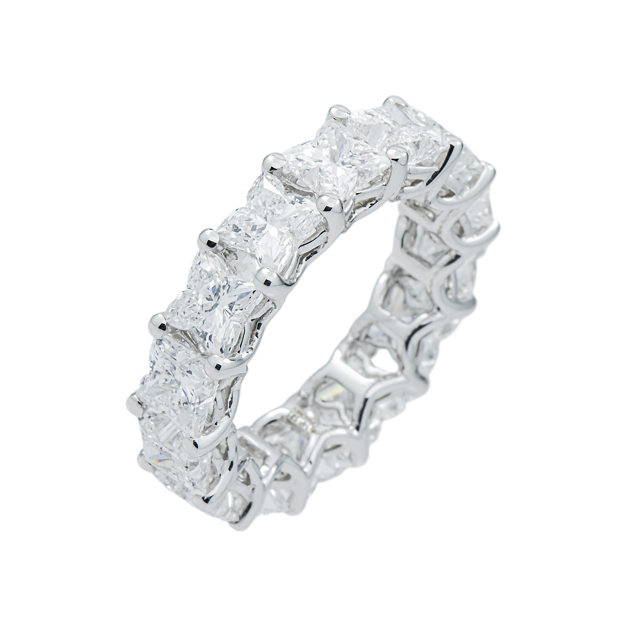 14K White Gold "LV" Cut Diamond Eternity Ring  7.38ct (Size 6)