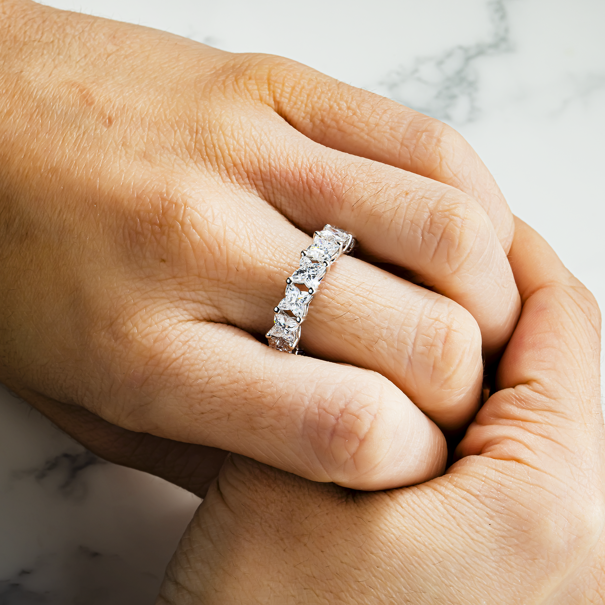 14K White Gold "LV" Cut Diamond Eternity Ring  7.38ct (Size 6)
