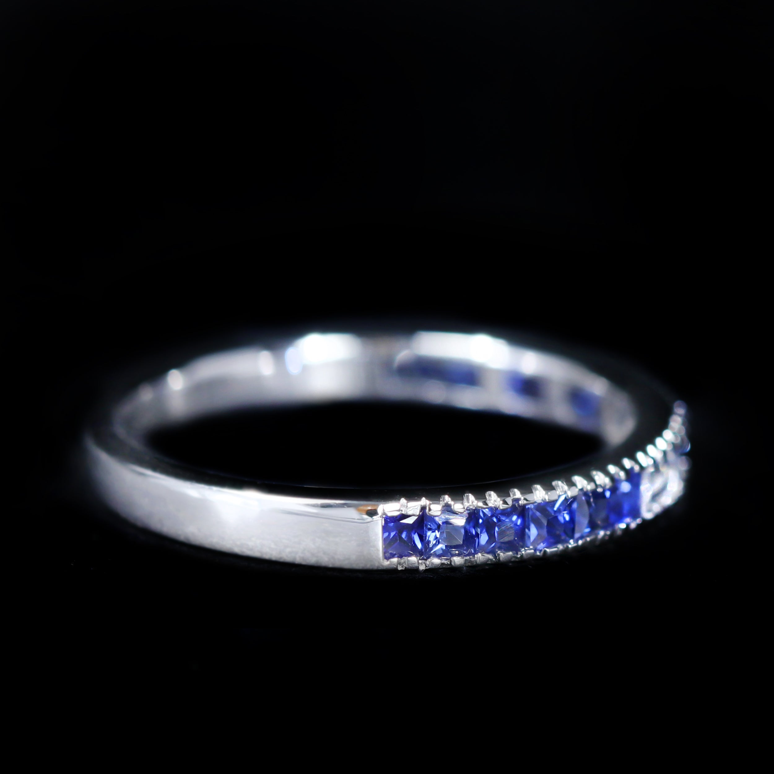 White Gold 0.19 CTW Baguette Diamond and Sapphire Band