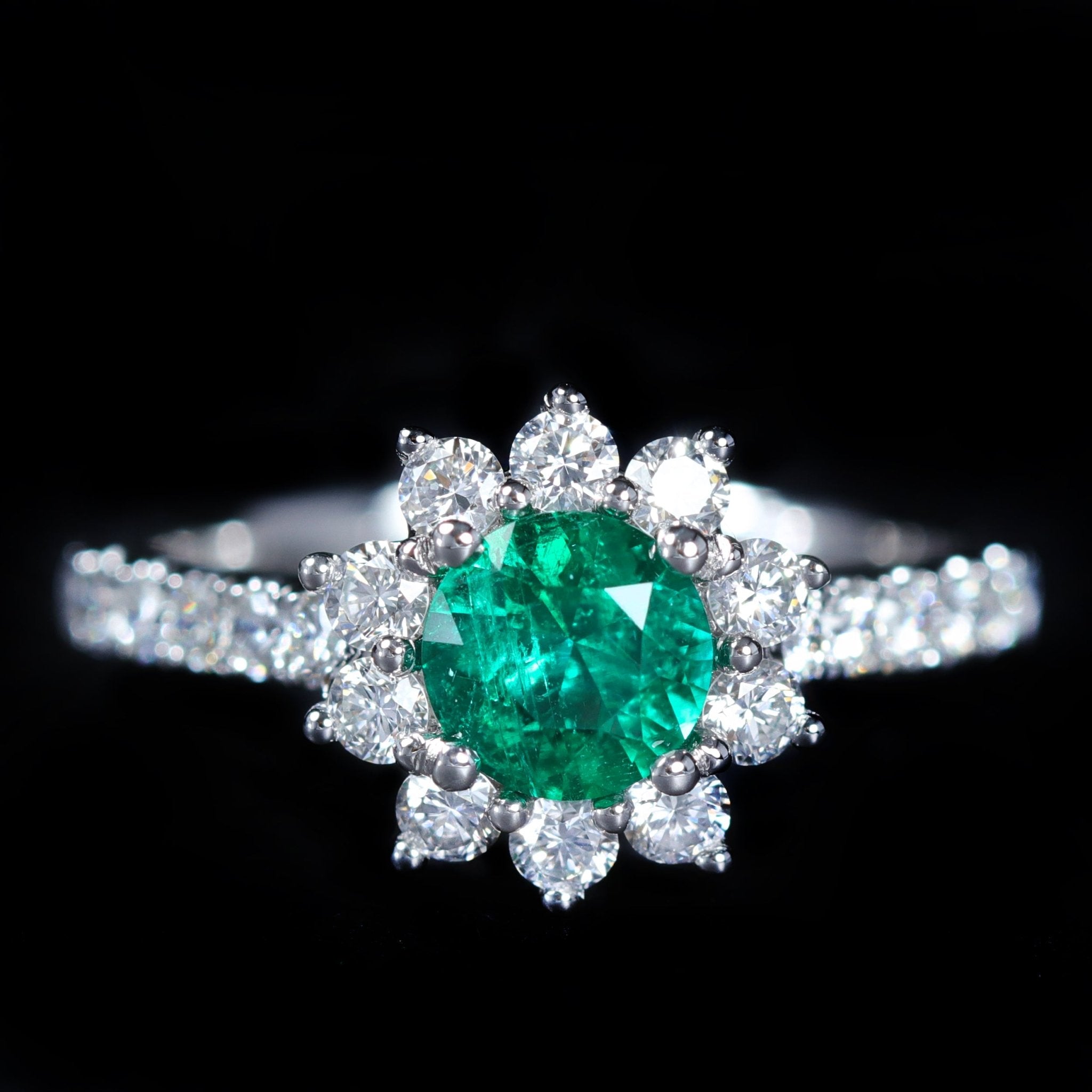 White Gold 0.63 Carat Emerald and Diamond Ring