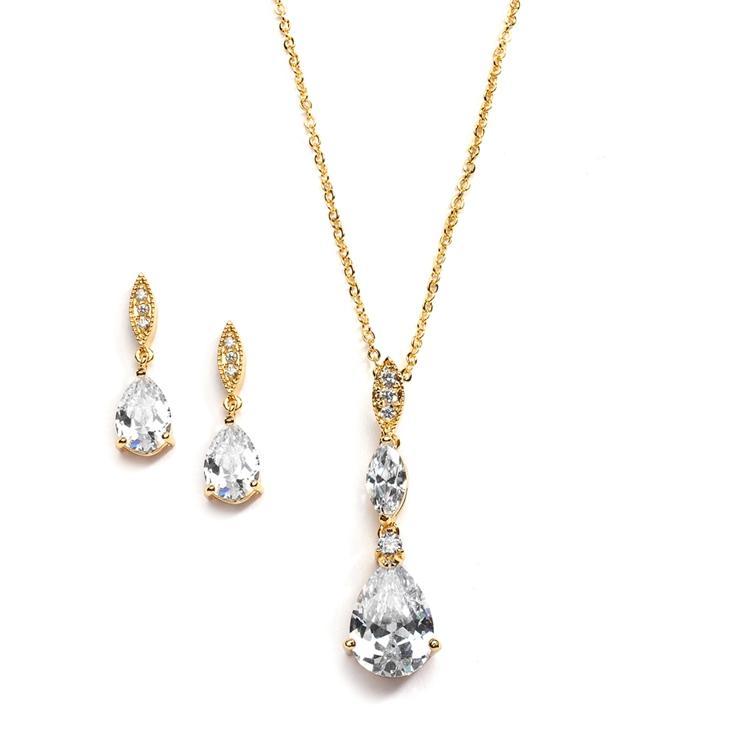 Alexa Gold plated Diamond Pendant Set