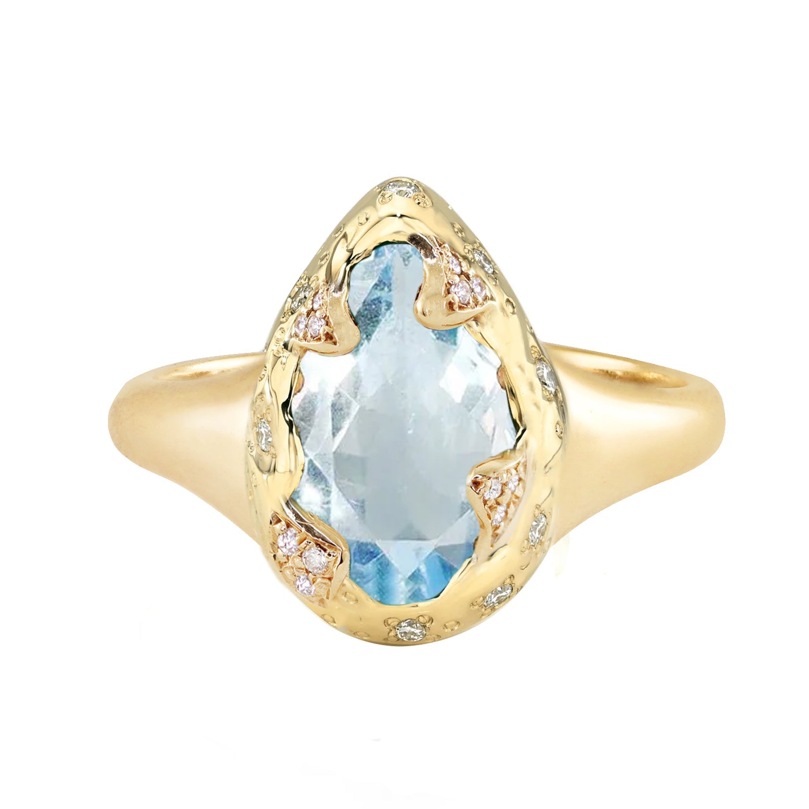 Yellow Gold and Diamond aquamarine claw ring