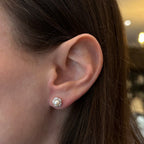White Gold Pearl and Diamond Flower Stud Earrings