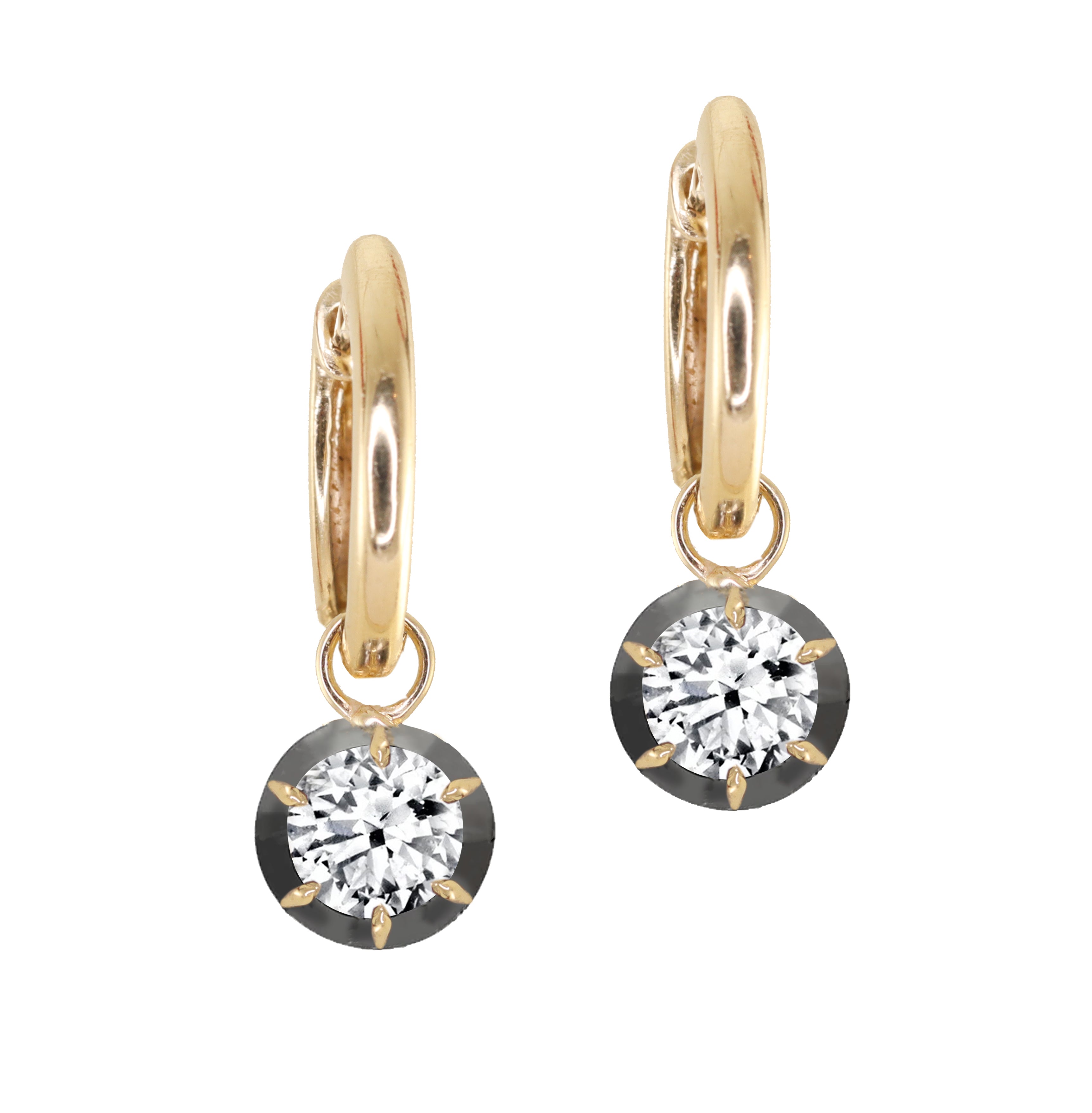 Yellow Gold and Diamond blackened orbit charm hoop