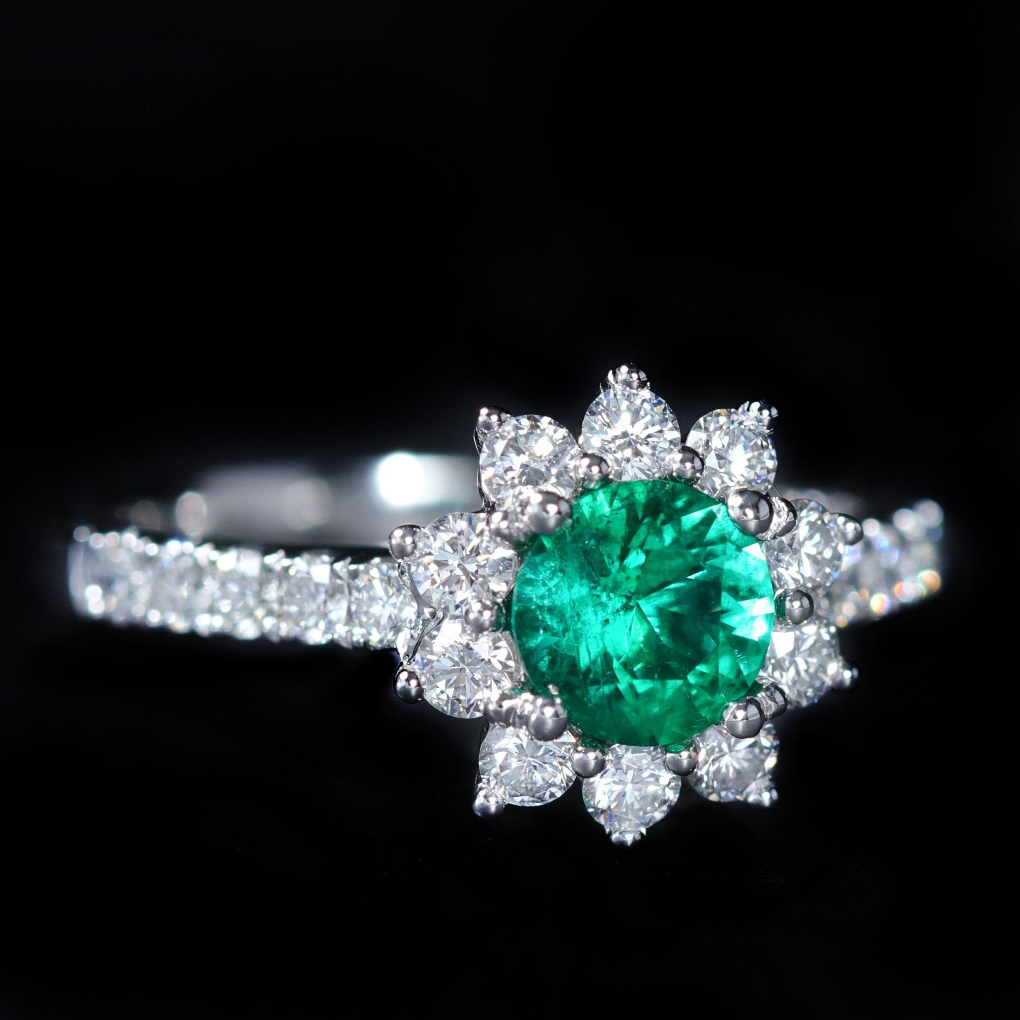 White Gold 0.63 Carat Emerald and Diamond Ring