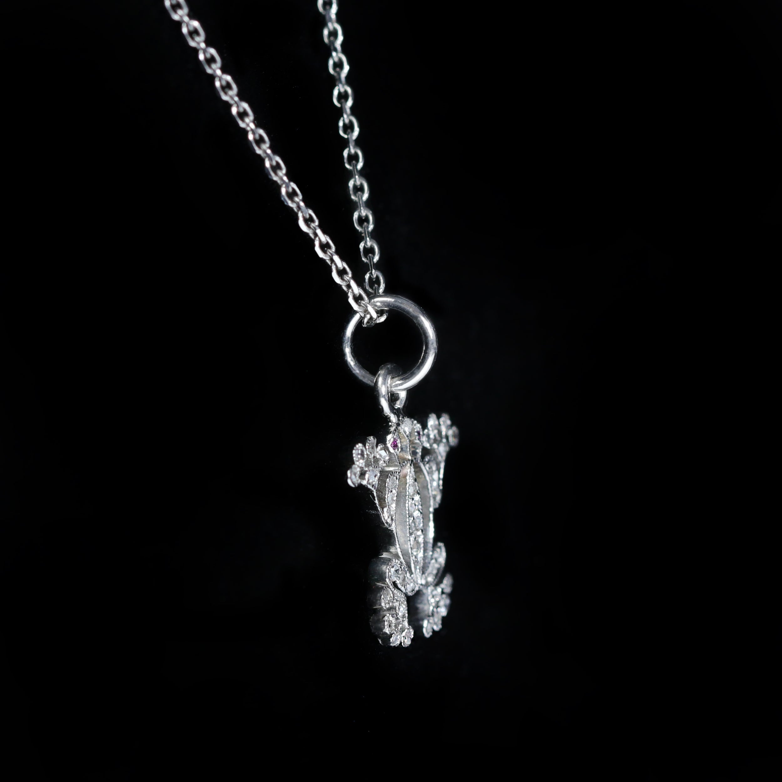 Art Deco Platinum Rose Cut Diamond and Ruby Frog Pendant
