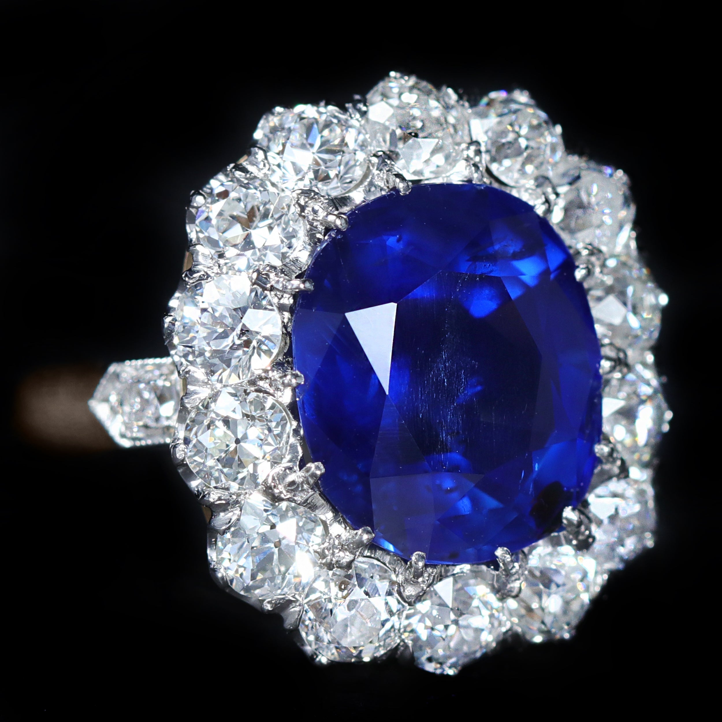 French Edwardian 6.44 Carat No-Heat Ceylon Sapphire and Diamond Ring
