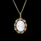 Estate Yellow Gold Cameo and Pearl Pendant