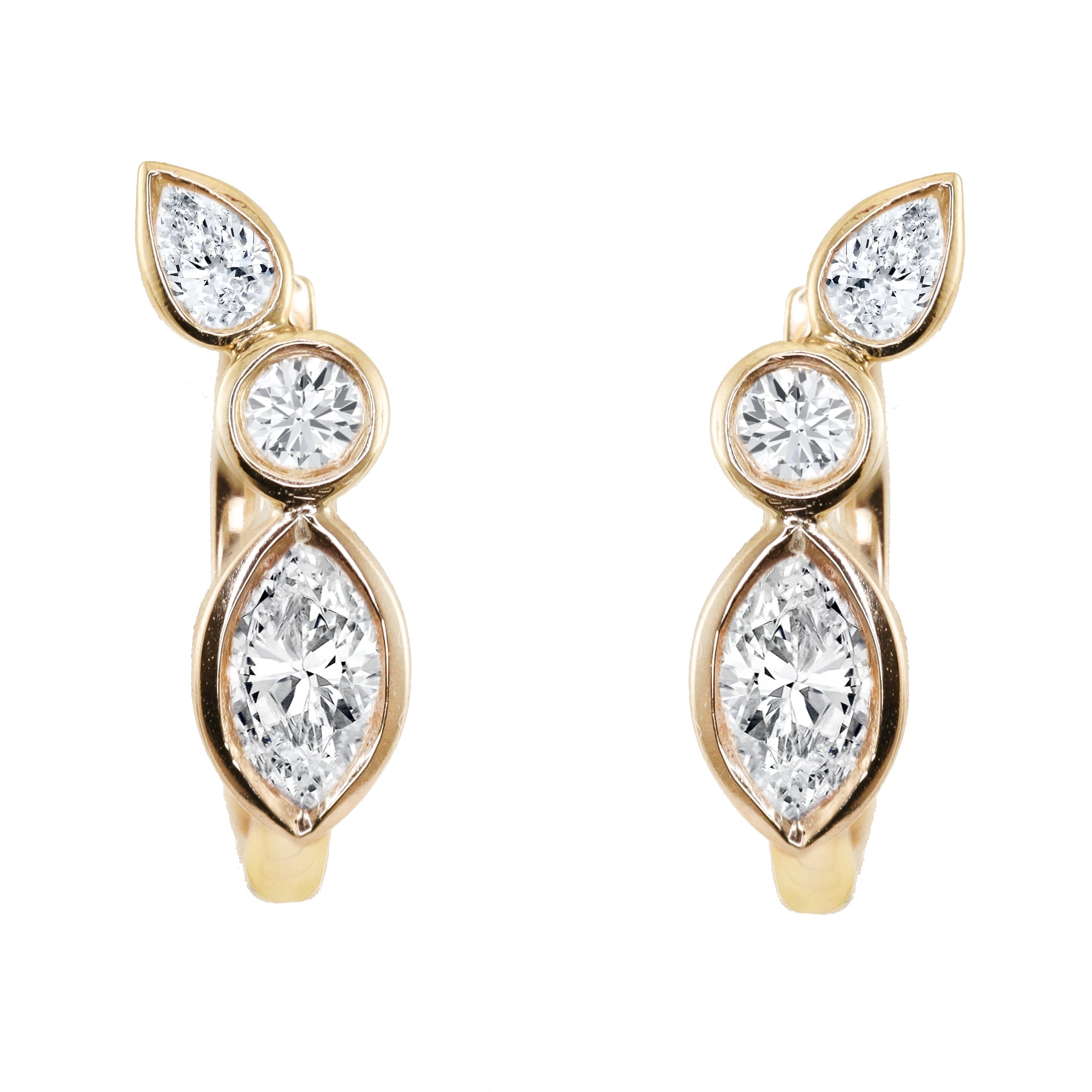 Yellow gold and diamond bezel wing hoop