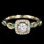 Yellow Gold 0.32 Carat Diamond and Emerald Enagement Ring