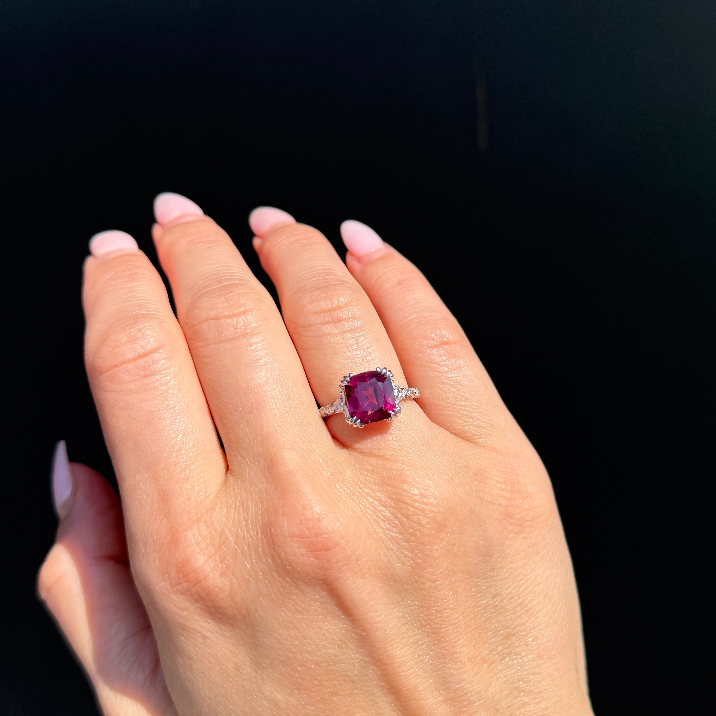 White Gold 4.18 Carat Rhodolite Garnet and Diamond Ring