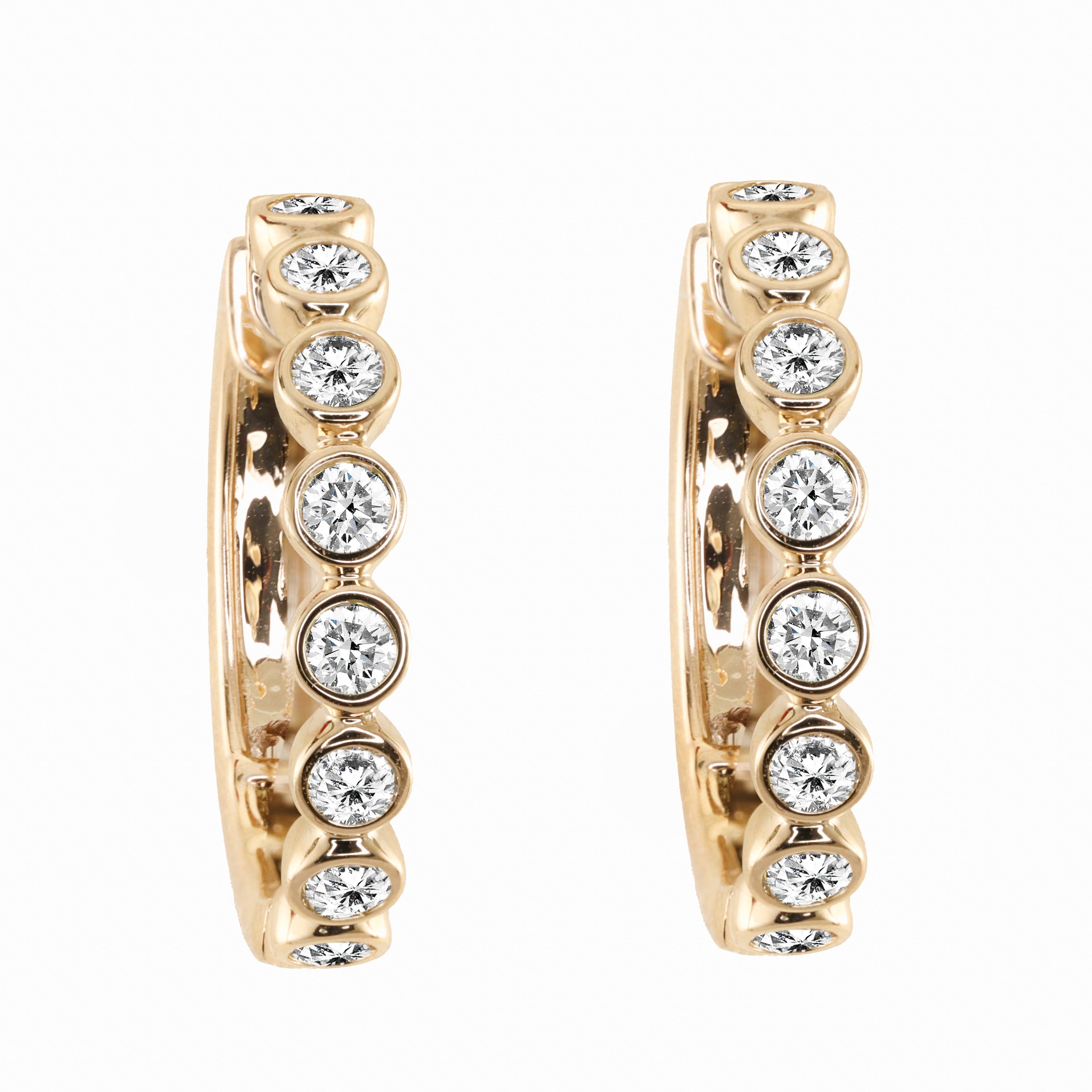 Yellow gold grande diamond bezel hoop earrings