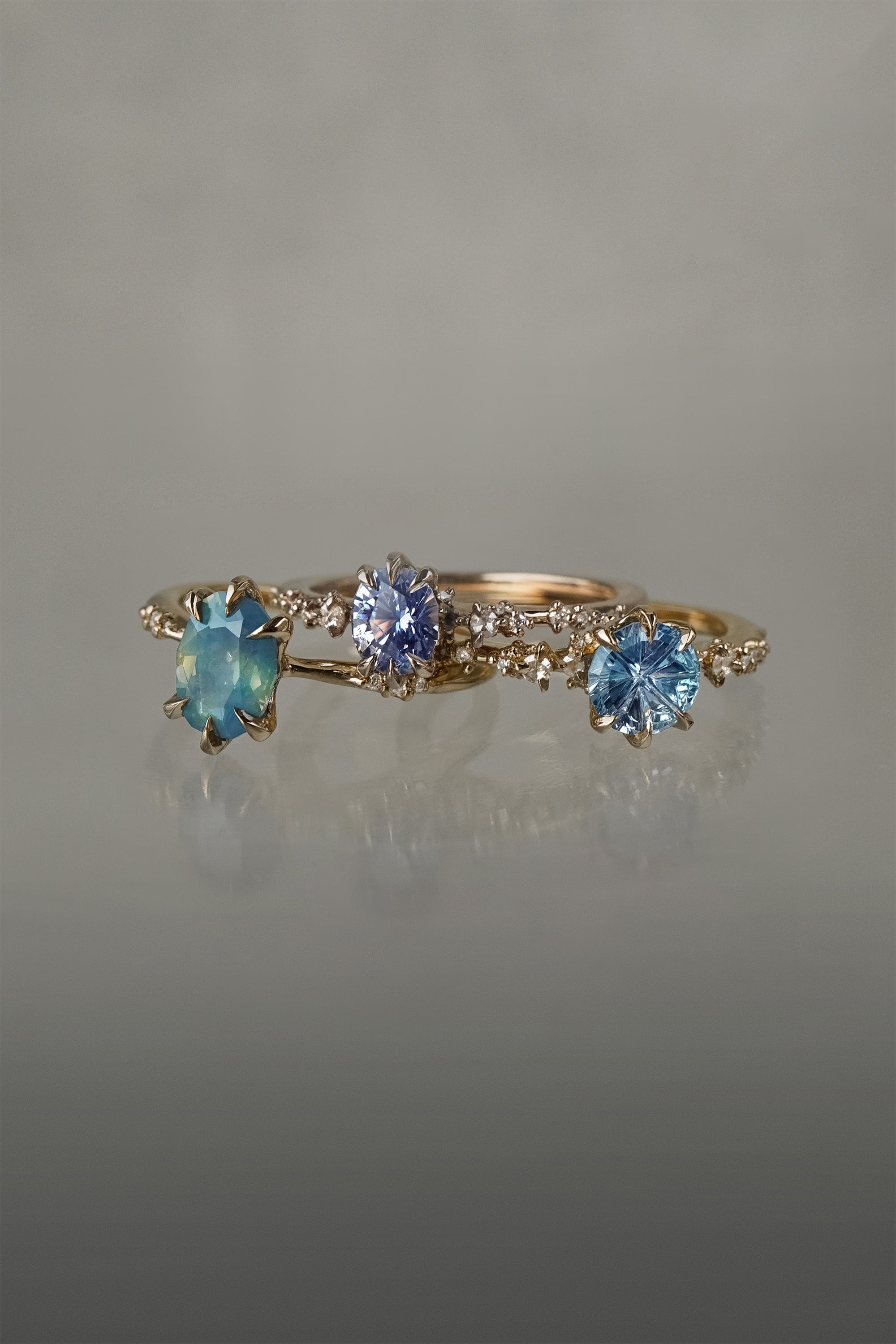 Golden Opalescent Blue Sapphire Ilona Ring