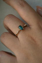 Rich Silky Teal Emerald Cut Sapphire Ilona Ring