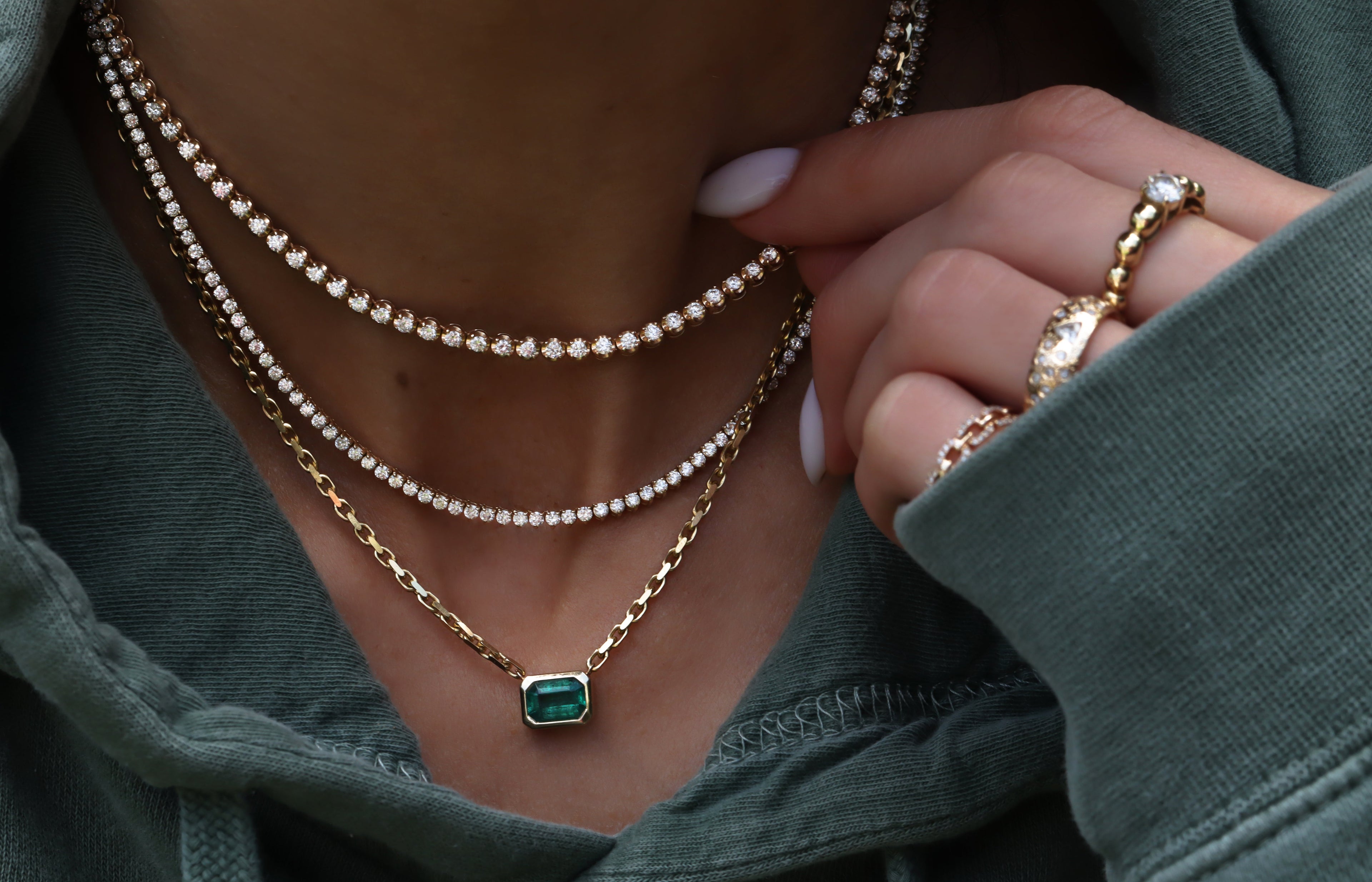 Yellow gold and diamond classic tulip tennis necklace