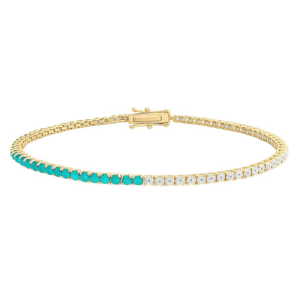 14kt gold split whisper diamond and turquoise tennis bracelet