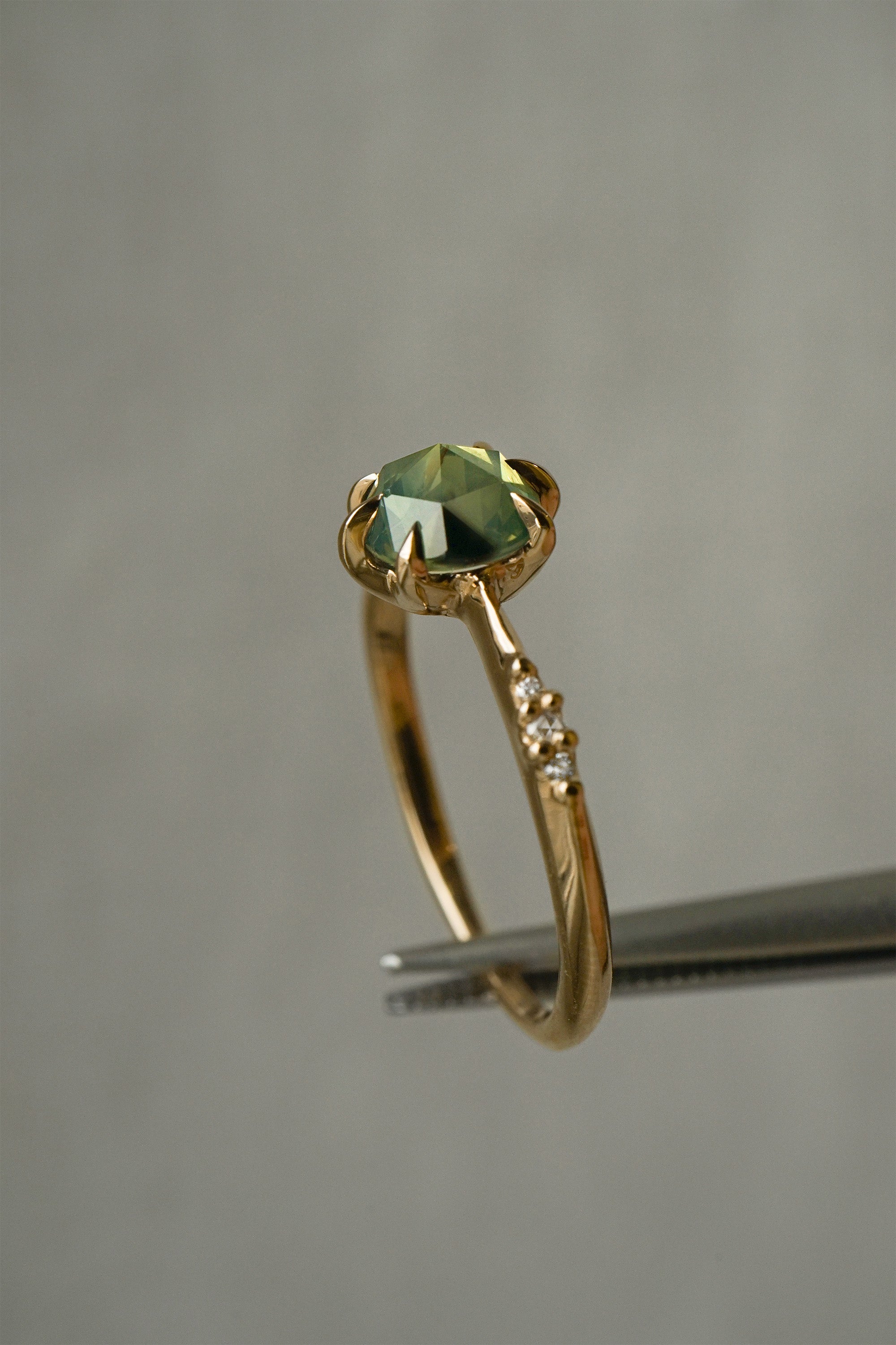 Silky Rose Cut Green Sapphire Ilona Ring